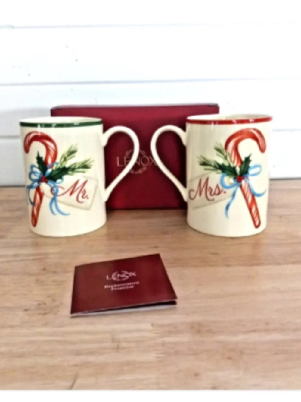 Lenox Holiday Mr & Mrs Mug Set of 2 Christmas Porcelain Coffee Cups New Box
